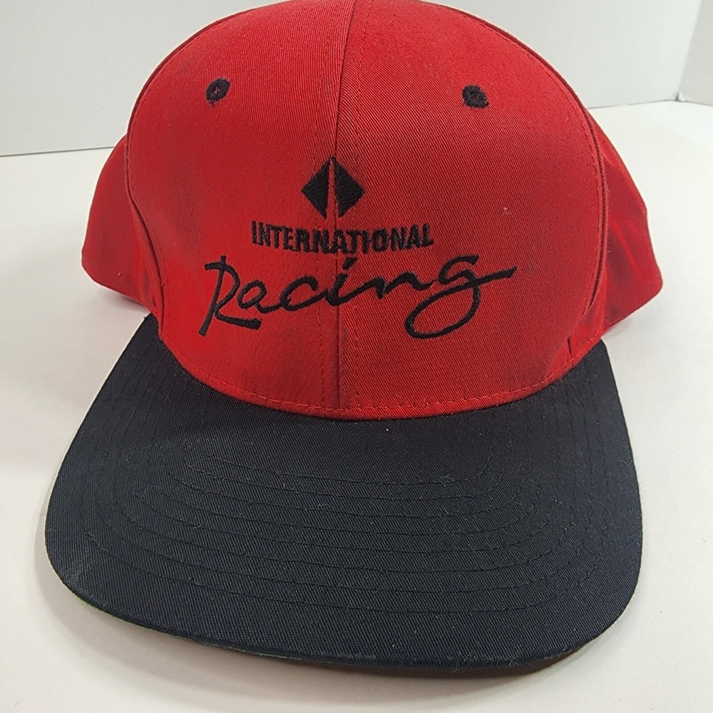 Vintage Snapback International Racing Hat  Baseball Cap Red Black Yupoong OSFA